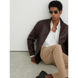 REISS Found Slim Fit Stretch Relaxed-Fit Drawstring Trousers in Soft Camel Brown